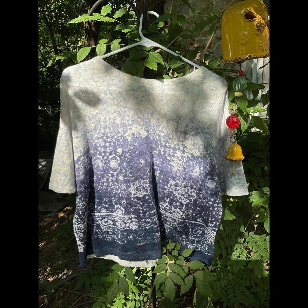 J. Jill  Blue Ombré Linen/Cotton Blend Lightweight Back Snap Sweater